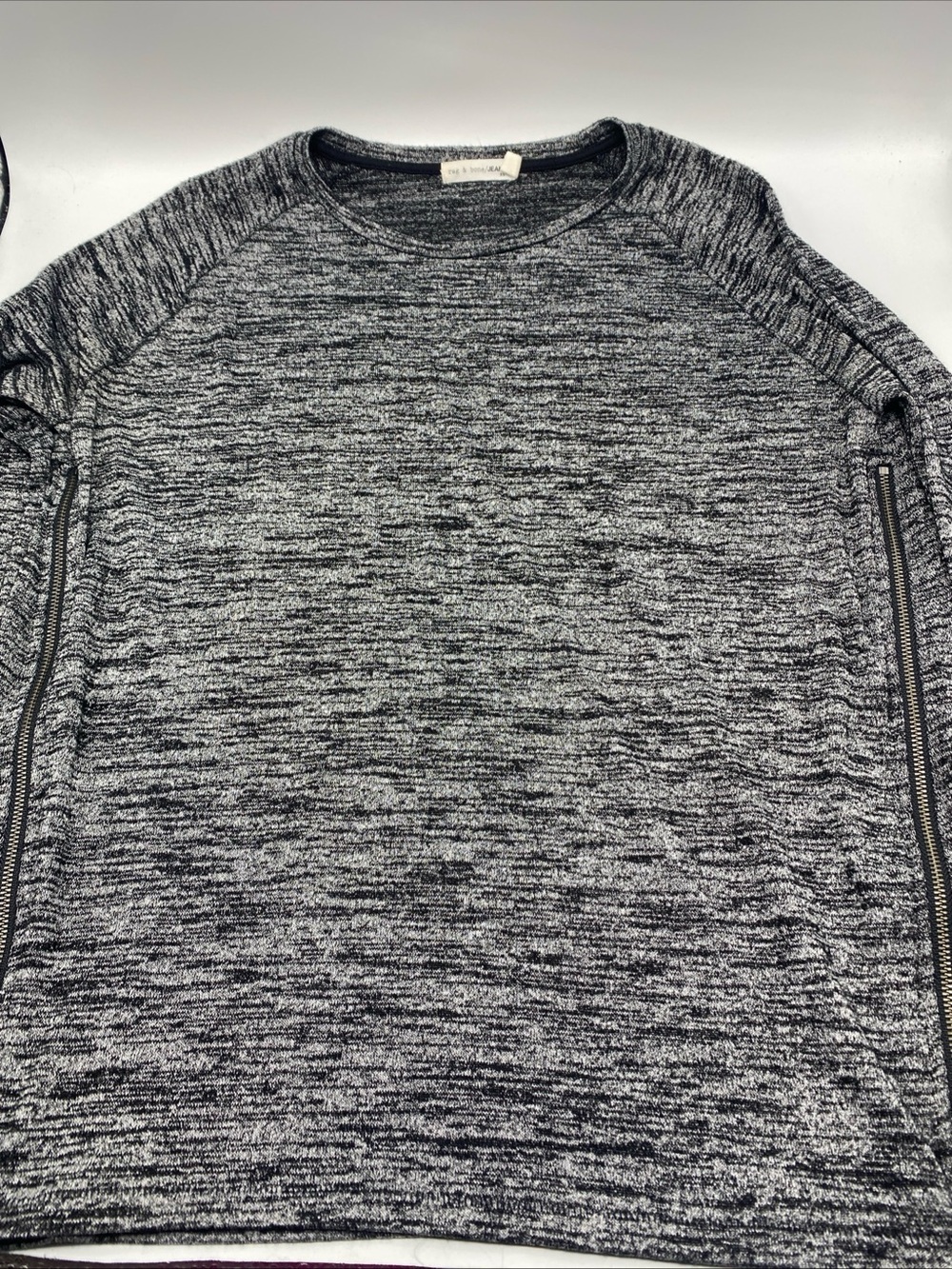 Rag Bone Jean Marled Knit Raglan Sleeve Zip Side Crew Neck Long Sleeve XS Extra